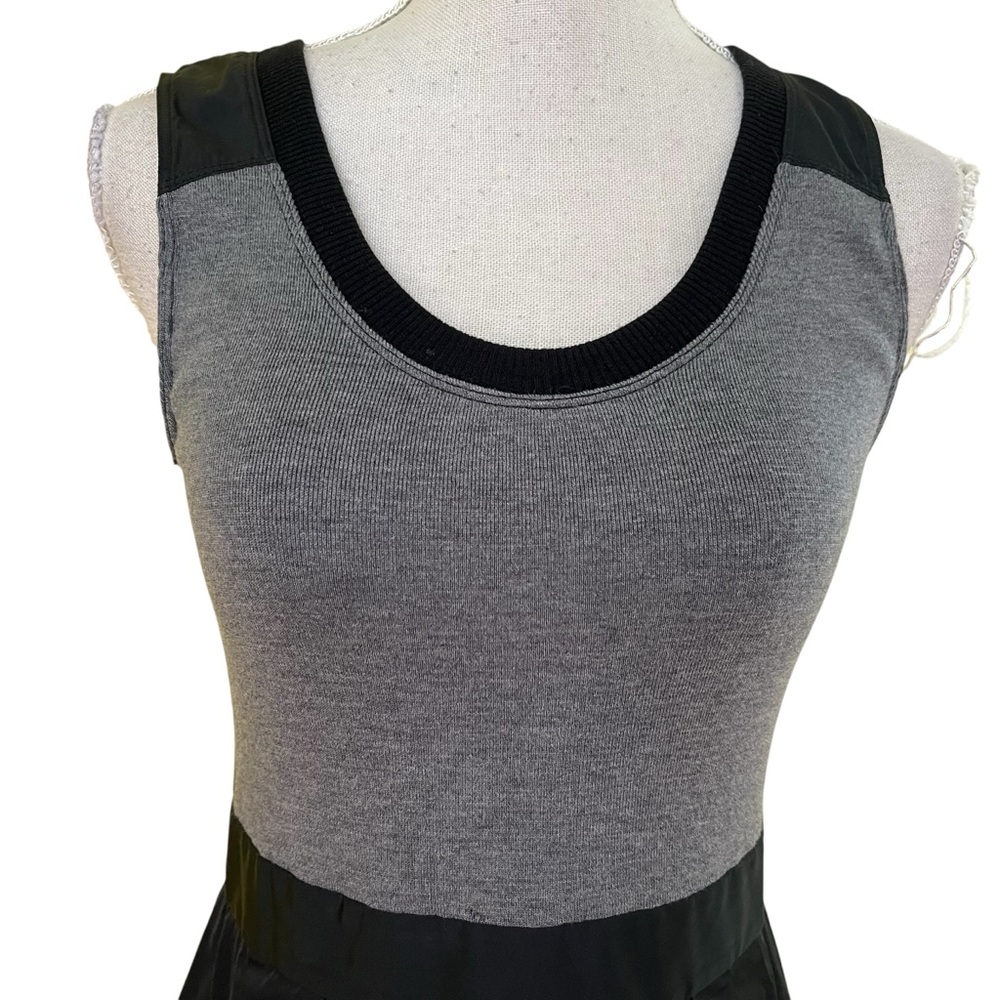 Theory Gray and Black Sleeveless Aline Mixed Fabric Mini Dress 4 - Picture 3 of 16